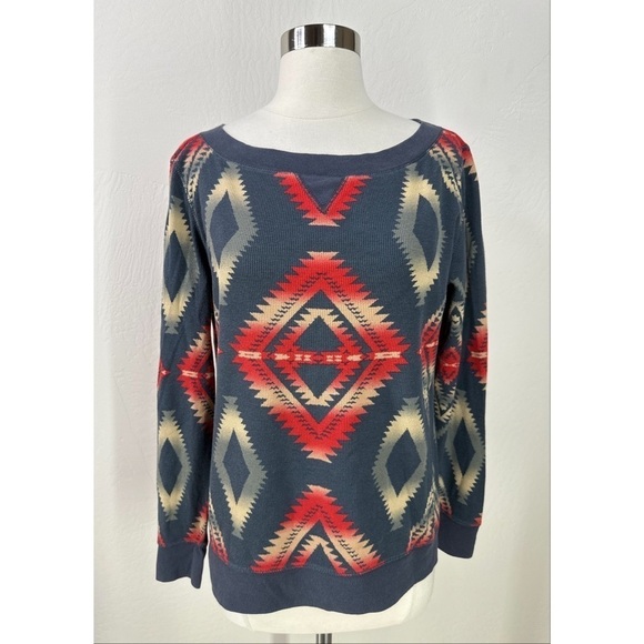 Chaps Denim Aztec Southwestern Long Sleeve Sweatshirt - Picture 1 of 9